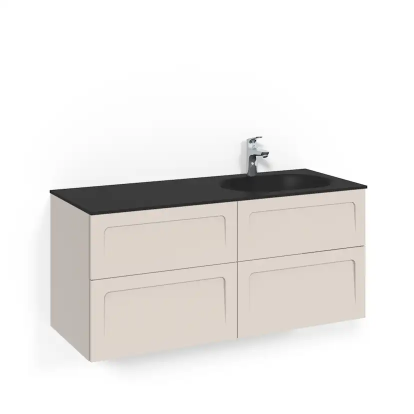 Crown Kommod 120x45D Beige Shape Svart Glashandfat Höger Ho Bredd: 1200 mm, Beige, Glastvättställ Mattsvart, Höger