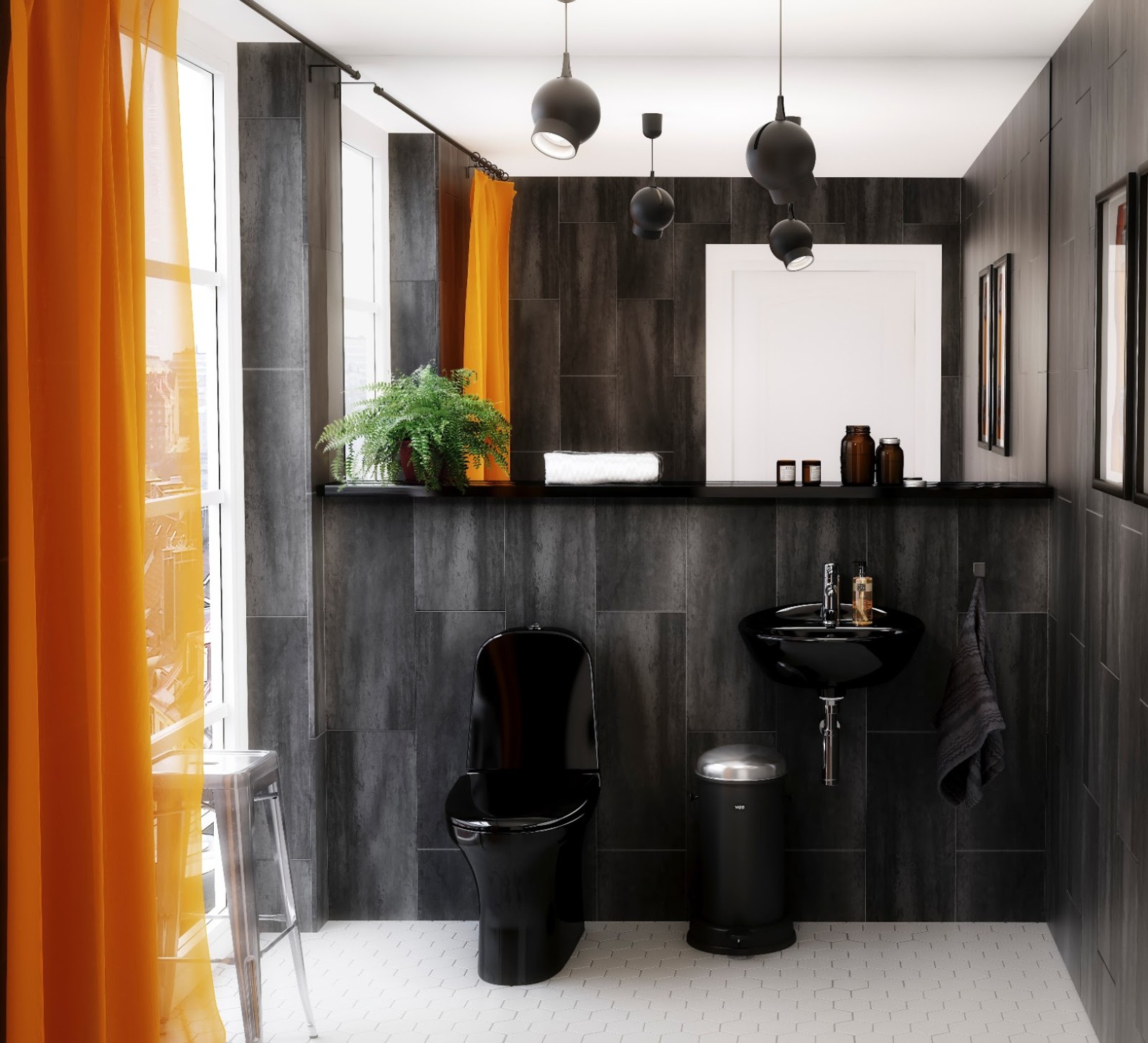 Belysning svart badrum