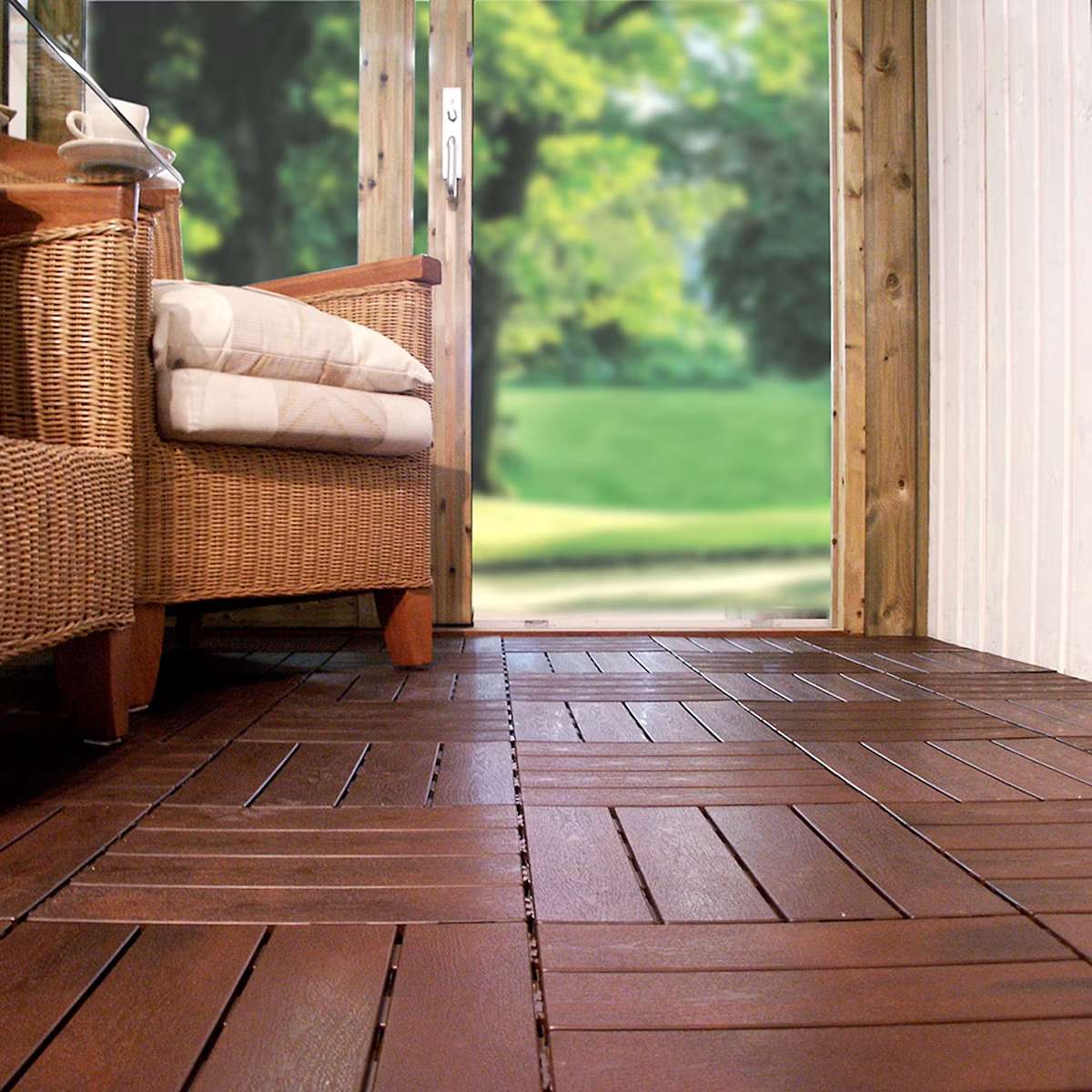 Golv till balkong - Golvplatta Hestraplattan Woodlook Mahogany Golvtrall för Balkong & Terrass