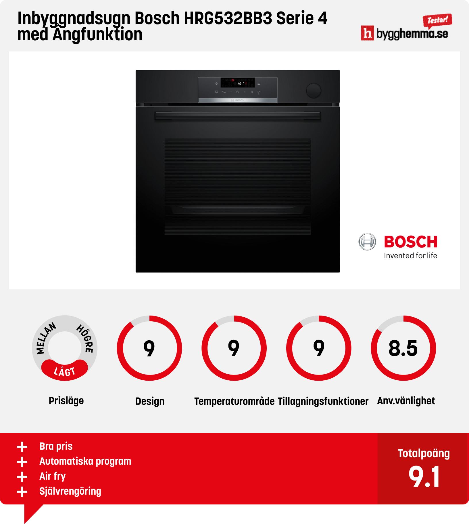 Inbyggnadsugn Bosch HRG532BB3 Serie 4 med Ångfunktion