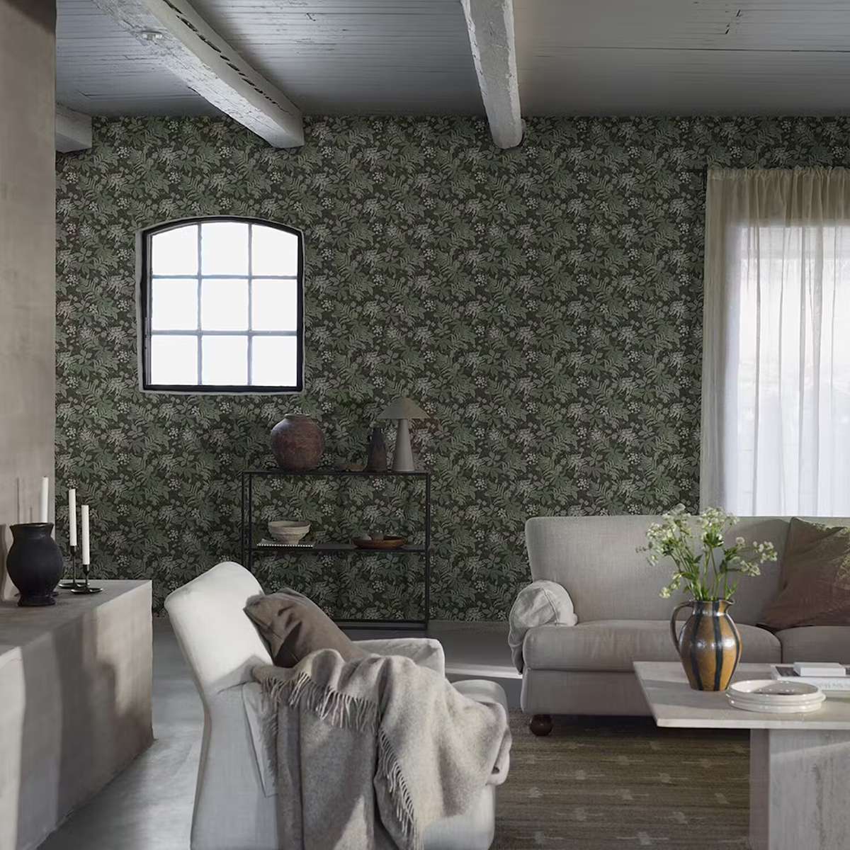 Tapet vardagsrum - tapet-borastapeter-essens-3950-easyup-monstrad-gron