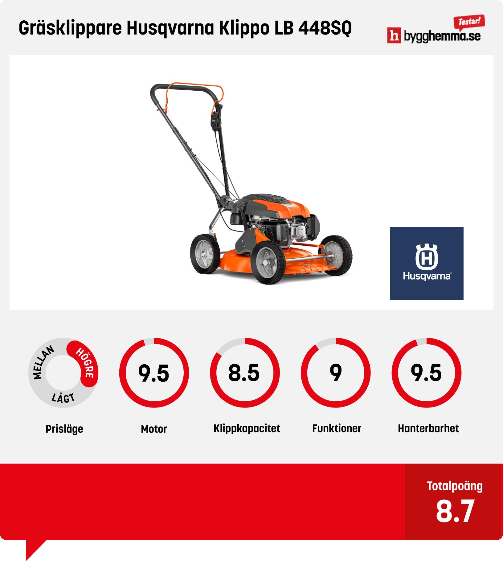 Gräsklippare bensin bäst i test - Gräsklippare Husqvarna Klippo LB 448SQ