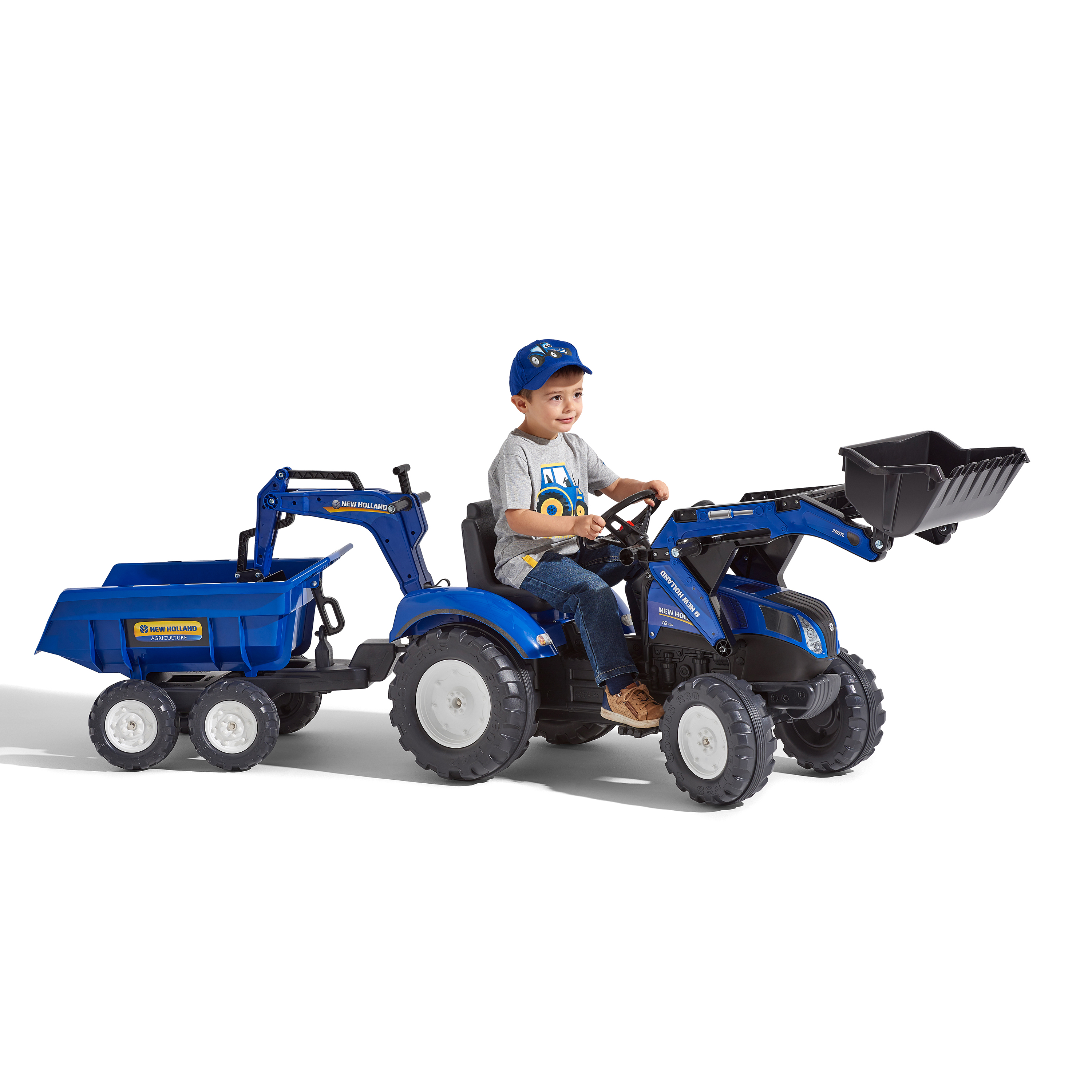 Trampbil FALK Traktorgrävare inkl. vagn med tipp New Holland