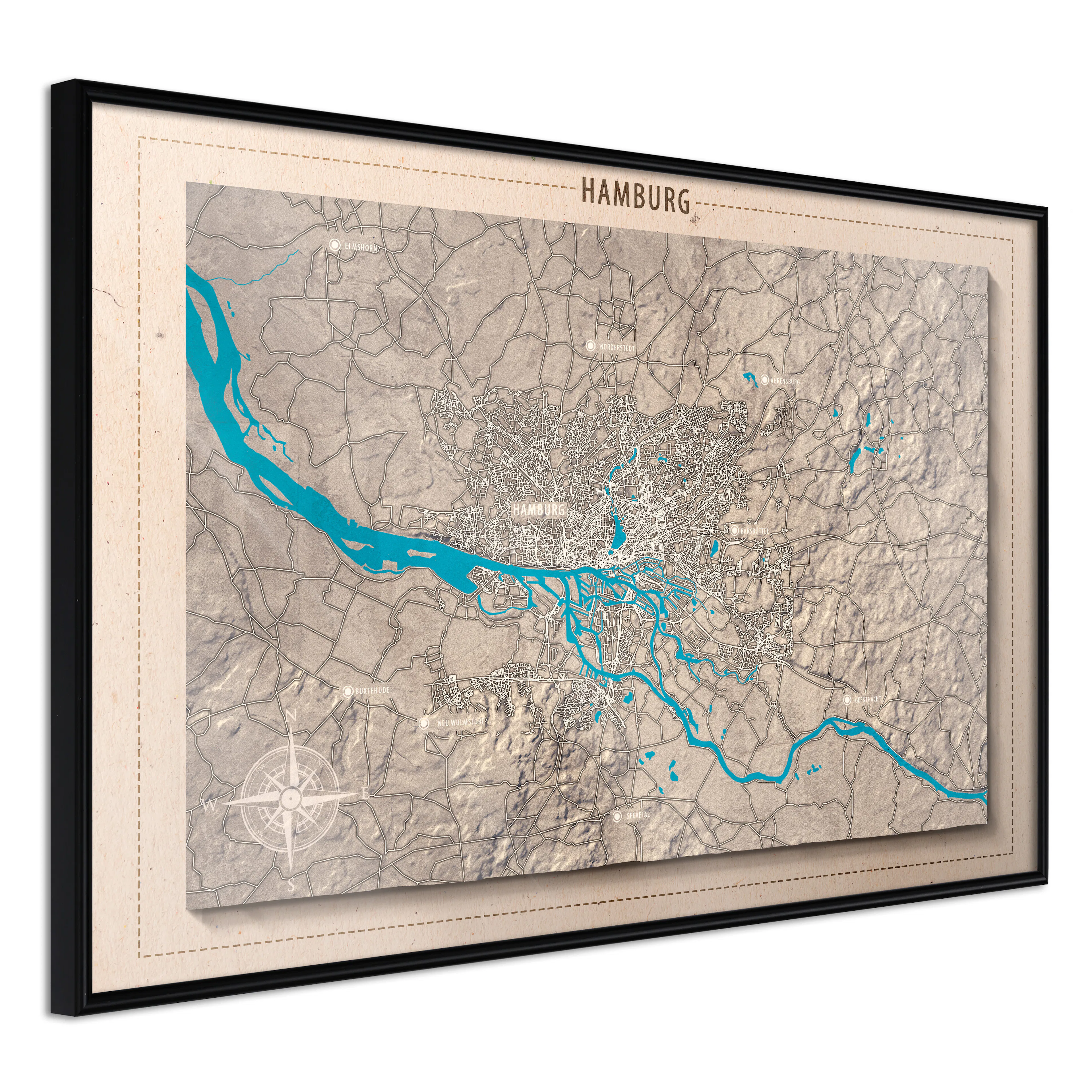 Affisch - Isometric Map: Hamburg [Poster] 30x20 Svart ram, 30x20 cm