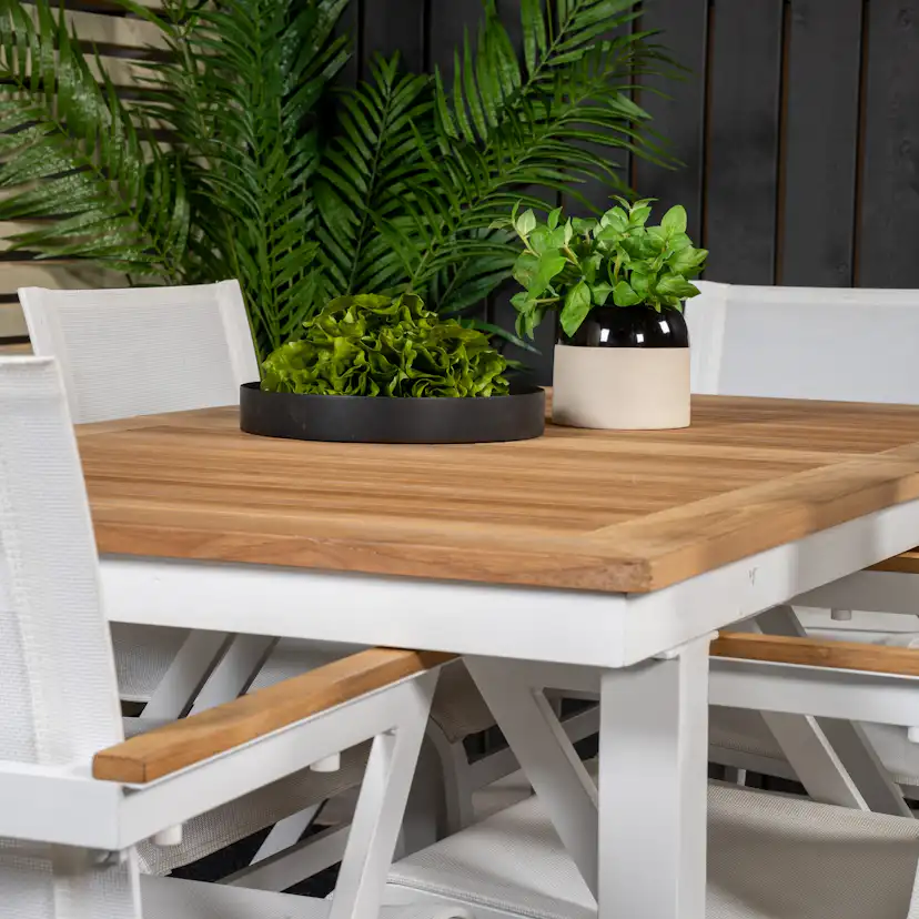 Panama Dining Table 160/240*90 - White Alu / Teak+Mexico Arm Blanka Ben