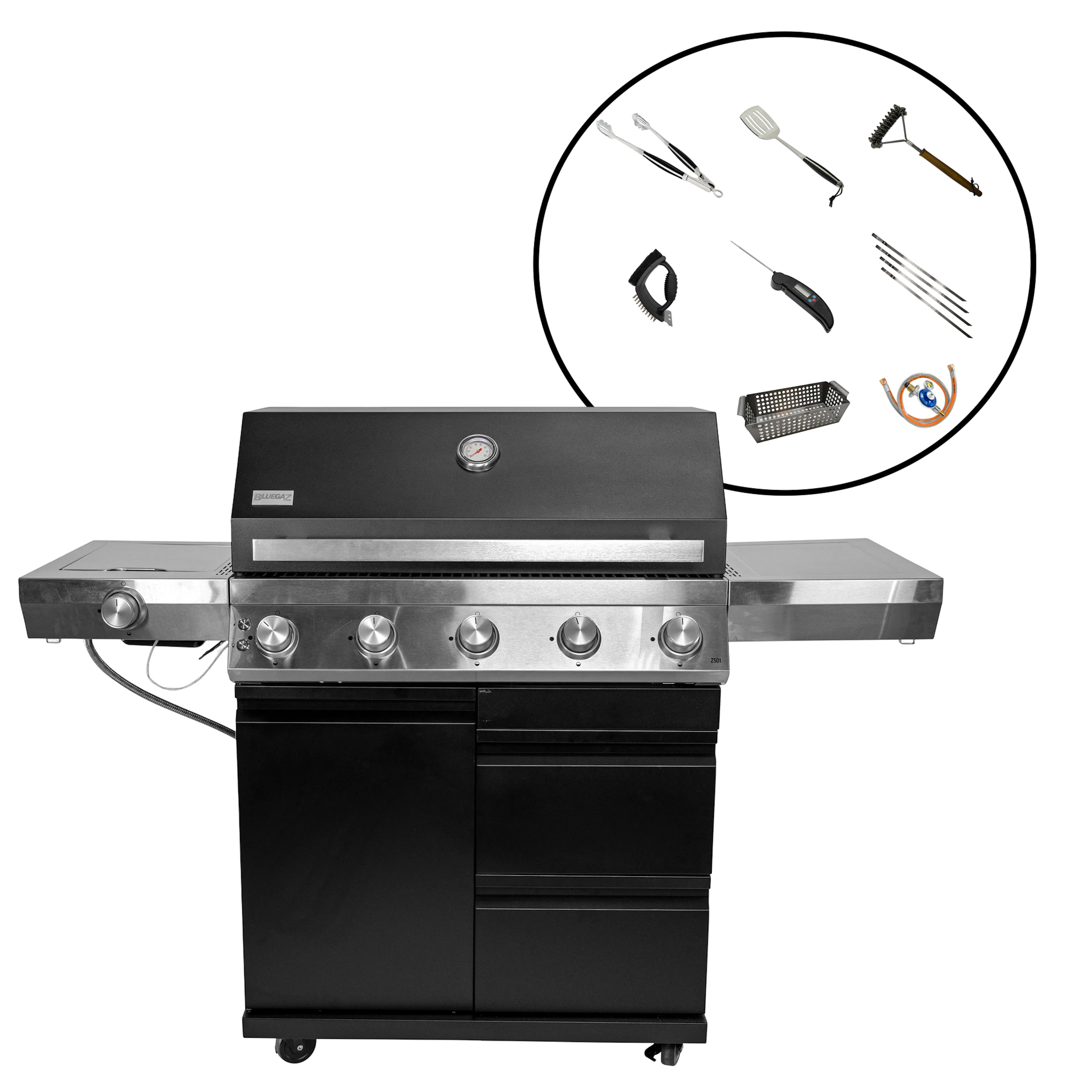 Gasolgrill Bluegaz Z501 Paket Med Regulator & Grillset M