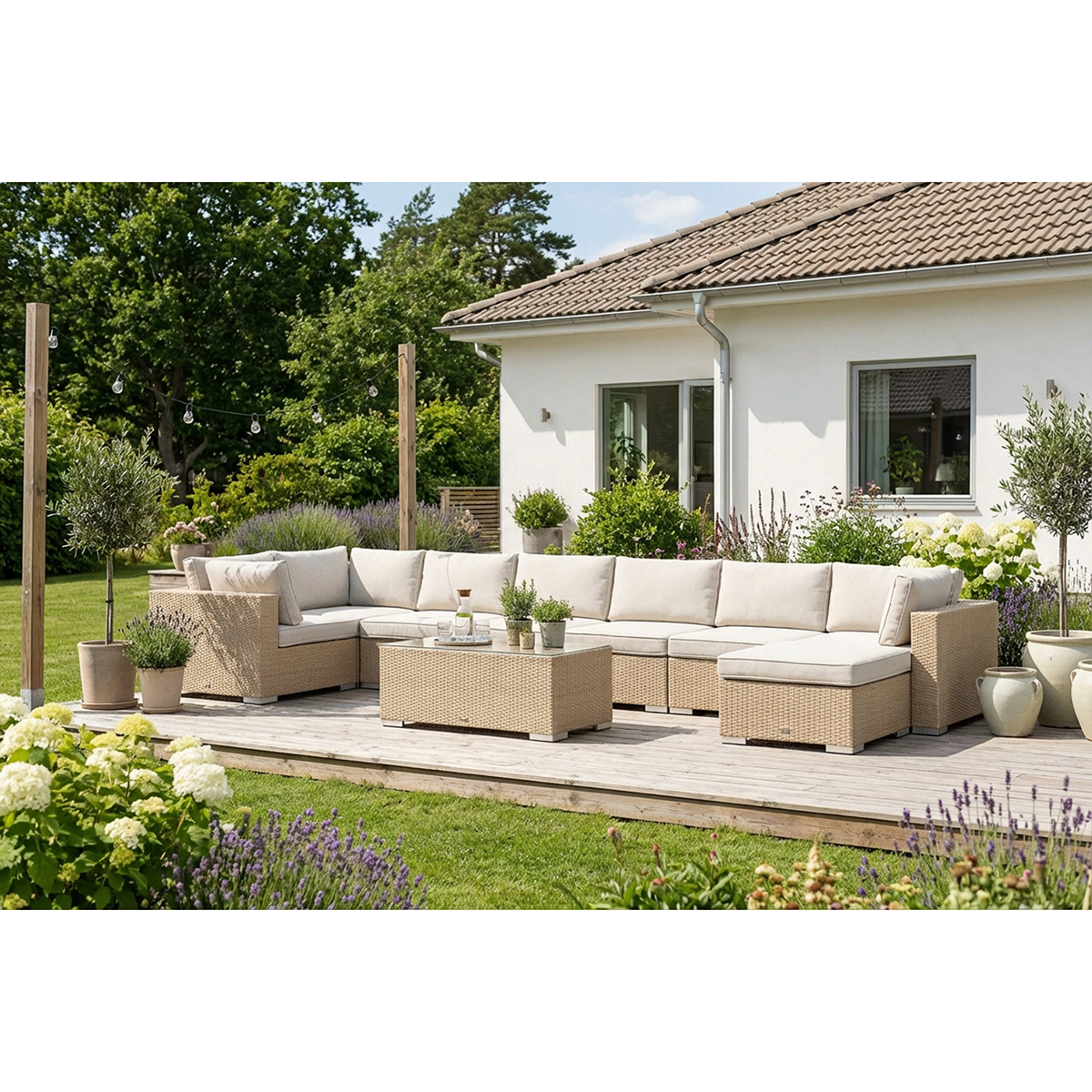 Loungegrupp Comfort Garden Bahamas U-formad utomhus loungegrupp 8-sits med vändbar divan och bord