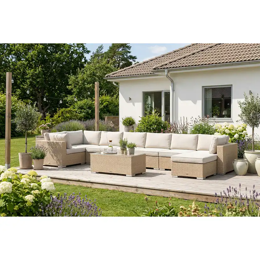 Loungegrupp Comfort Garden Bahamas U-formad utomhus loungegrupp 8-sits med vändbar divan och bord