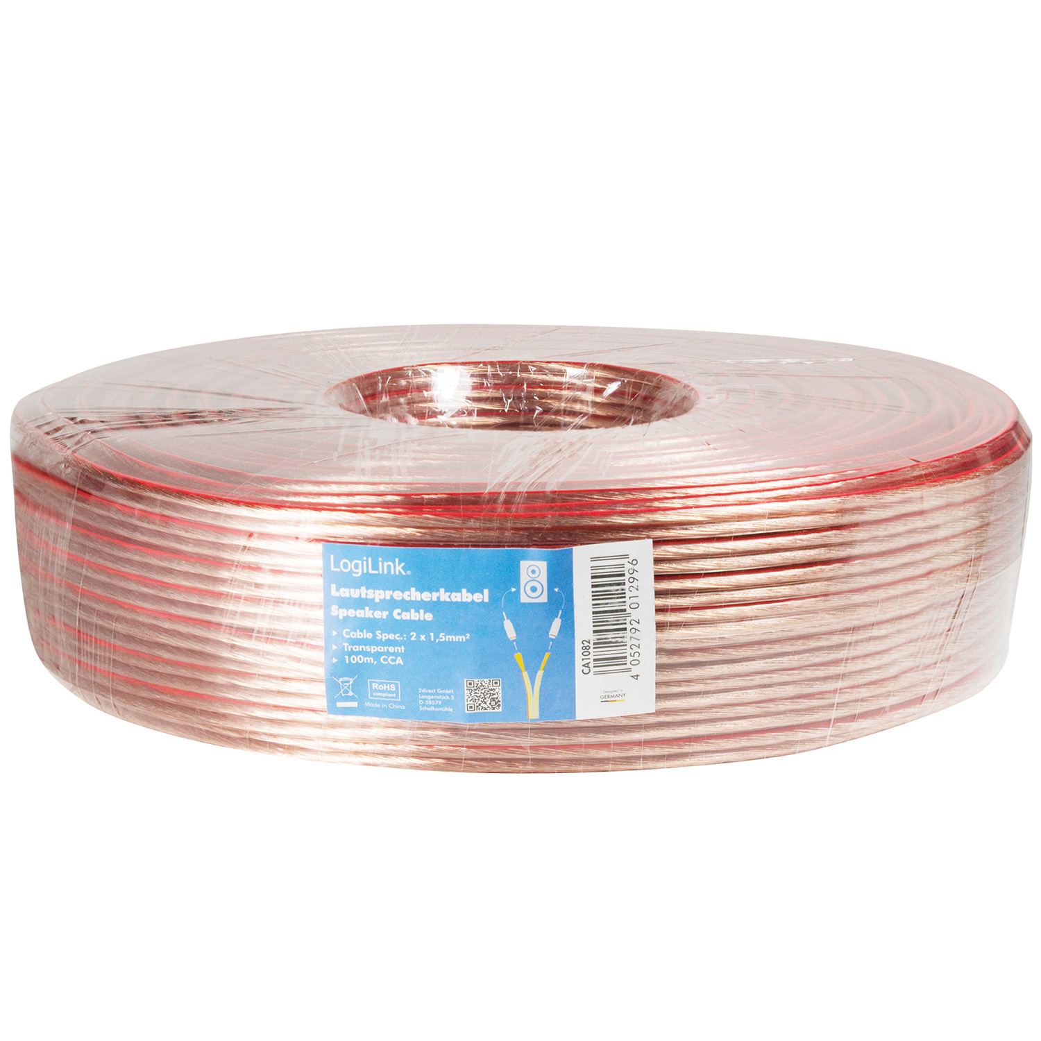 Högtalarkabel LogiLink 2x1,5 mm² Transparent
