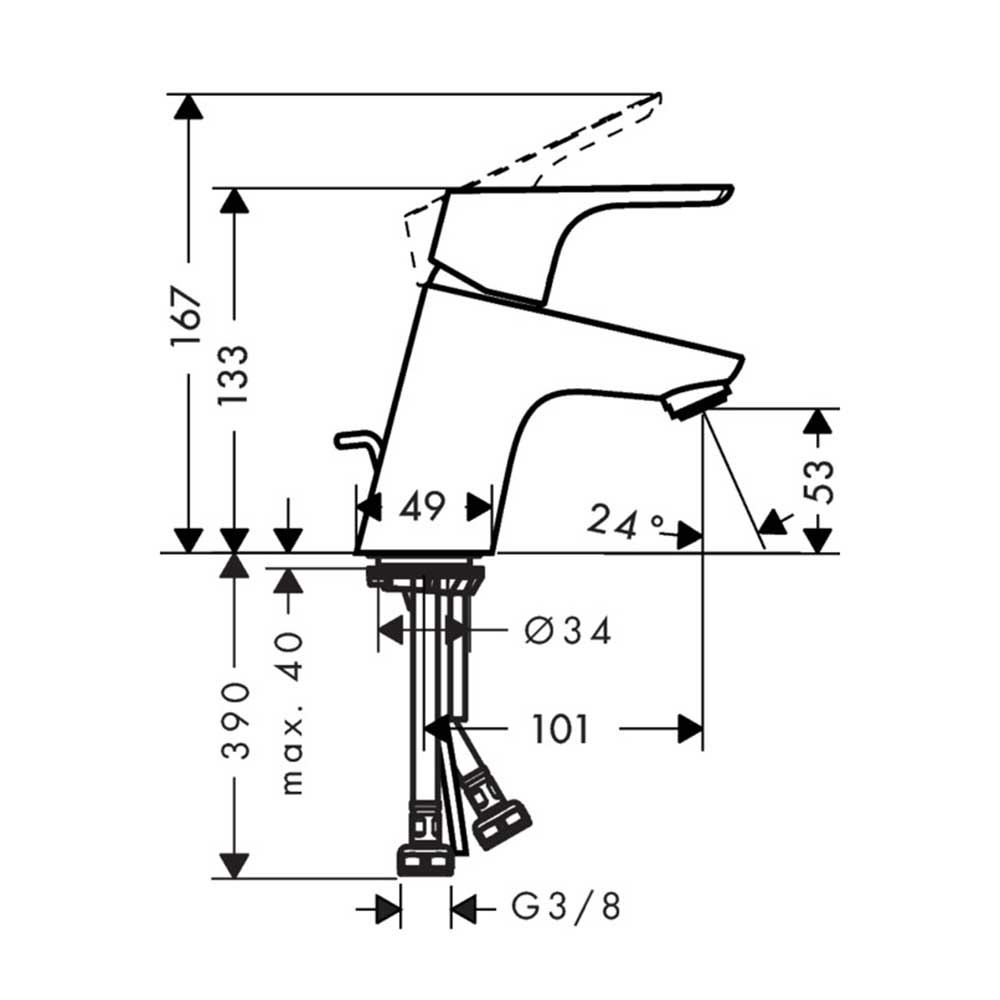 HG Focus 70 tvättställsblandare 3/8" oml. krom Med Lyftventil