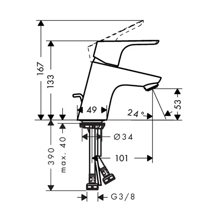 HG Focus 70 tvättställsblandare 3/8" oml. krom Med Lyftventil