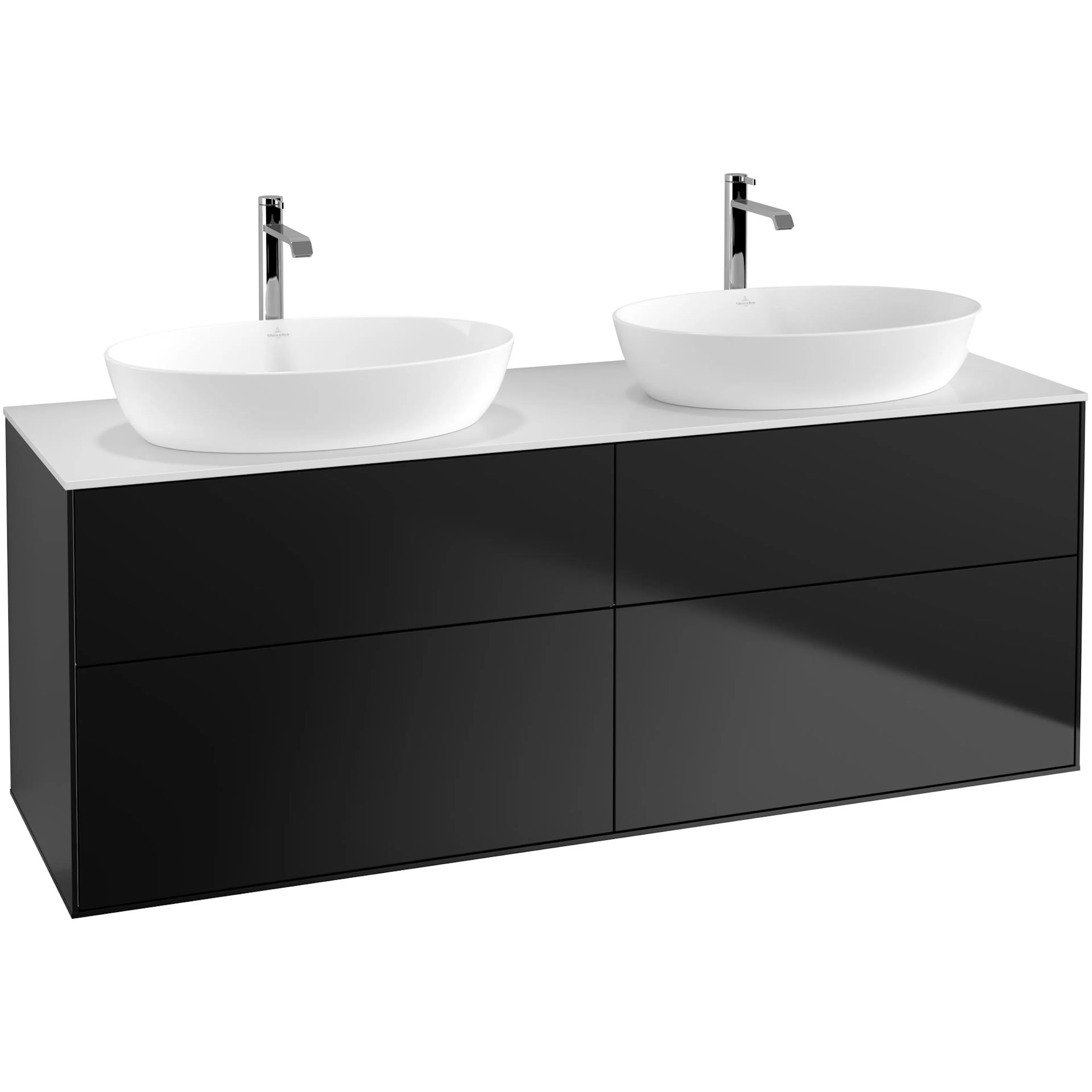 Tvättställsskåp Villeroy & Boch Finion G84100PD Svart Mattlack med bänkskiva i Mattvitt glas med Väggbelysning Med Blandarhål