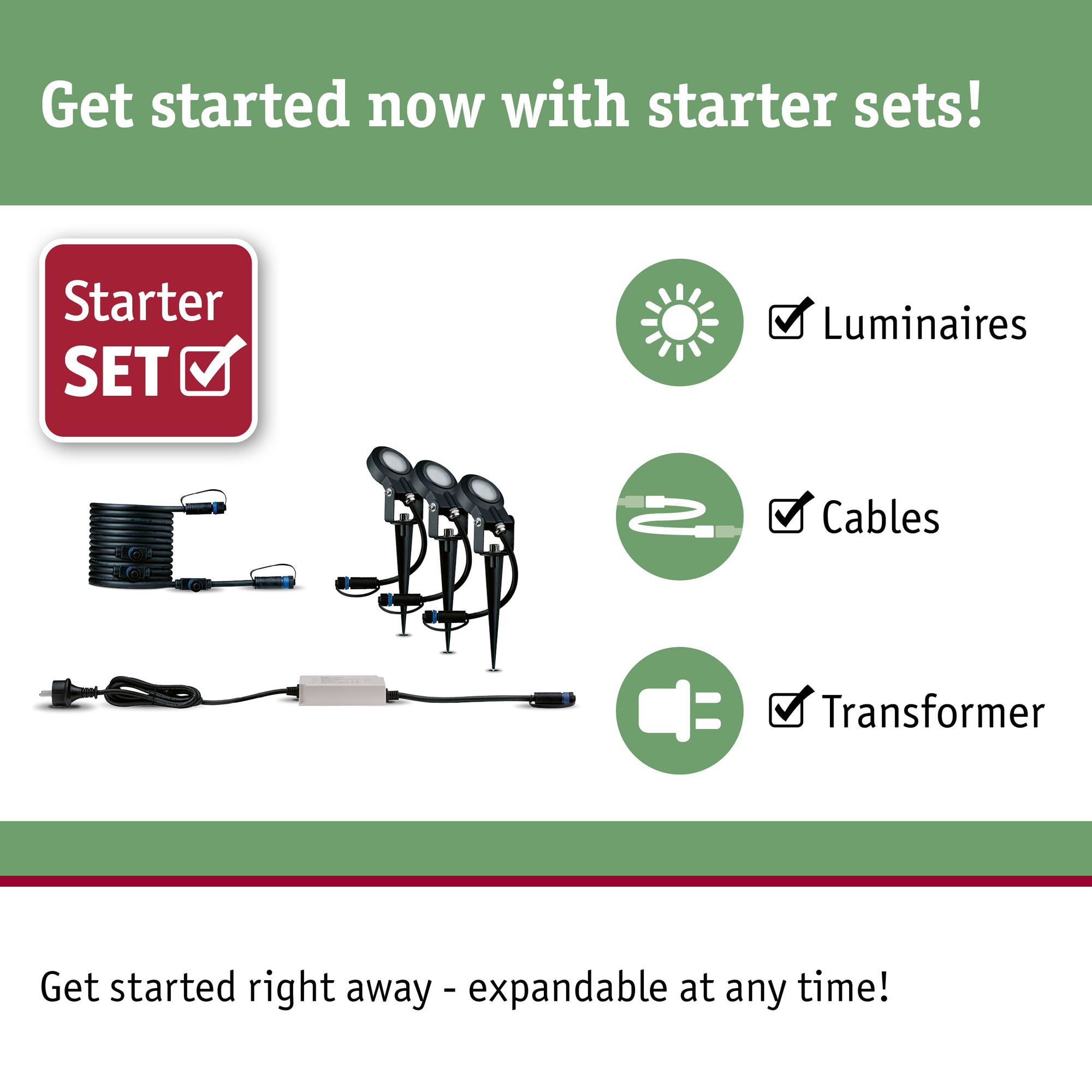 Spotlight Paulmann Sting Plug & Shine LED IP67 24V 3-pack med Kabel och Transformator