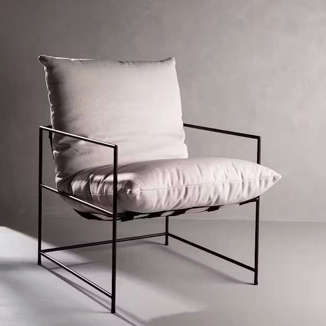 Fåtölj Venture Home Sedalia Beige Linne med Svart Minimalistisk Stålstomme