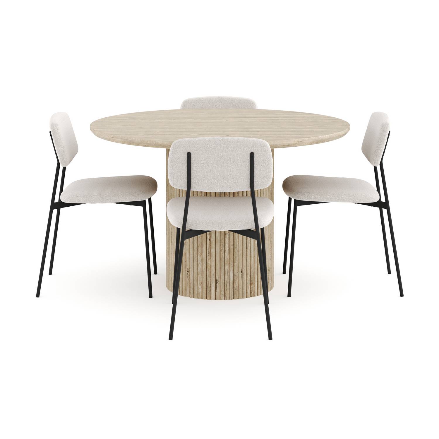 Matgrupp Andrarum Uppveda Runt Travertin Matbord 120 cm med 4 Lowe Matstol