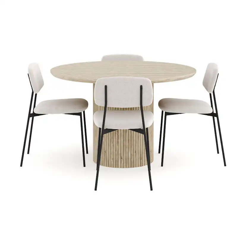 Matgrupp Andrarum Uppveda Runt Travertin Matbord 120 cm med 4 Lowe Matstol