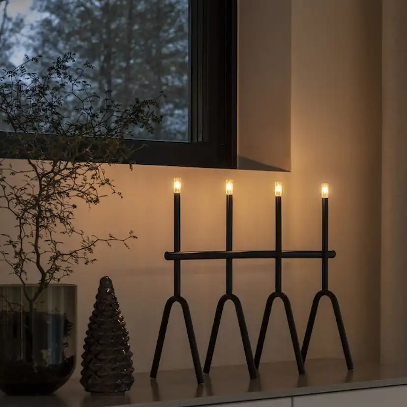 Adventsljusstake Gnosjö Konstsmide Metall Svart 4 LED