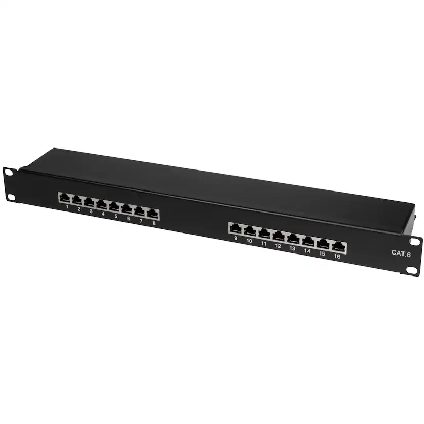 Patchpanel 16-portar Cat6 för 19" rack U1 Svart Antal Portar: 16