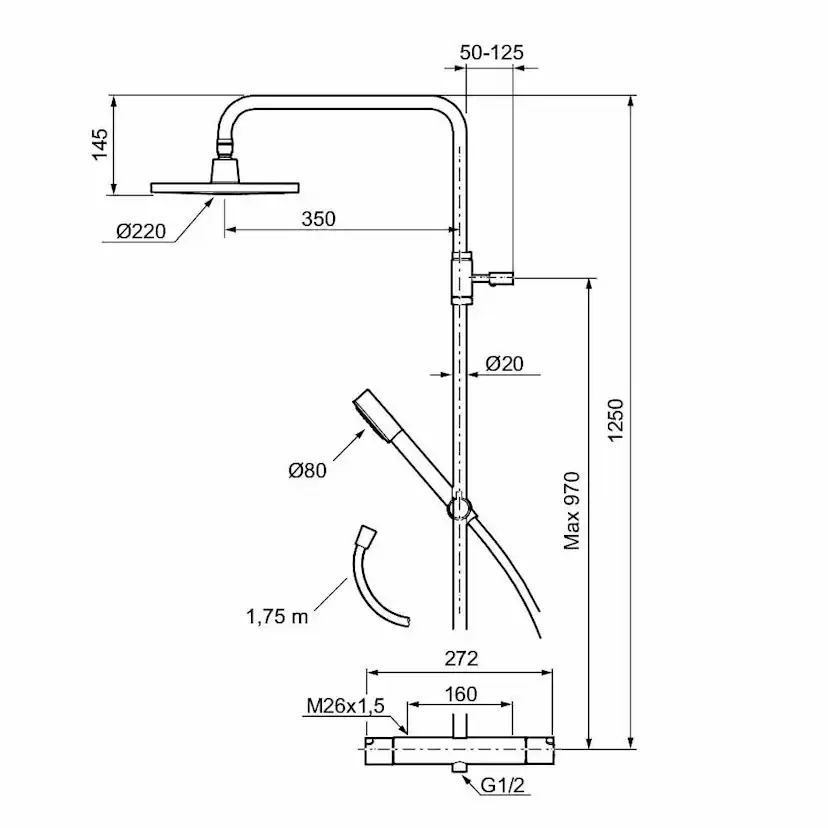 Takduschset Mora Rexx Shower System Kit 160 cc 160 cc