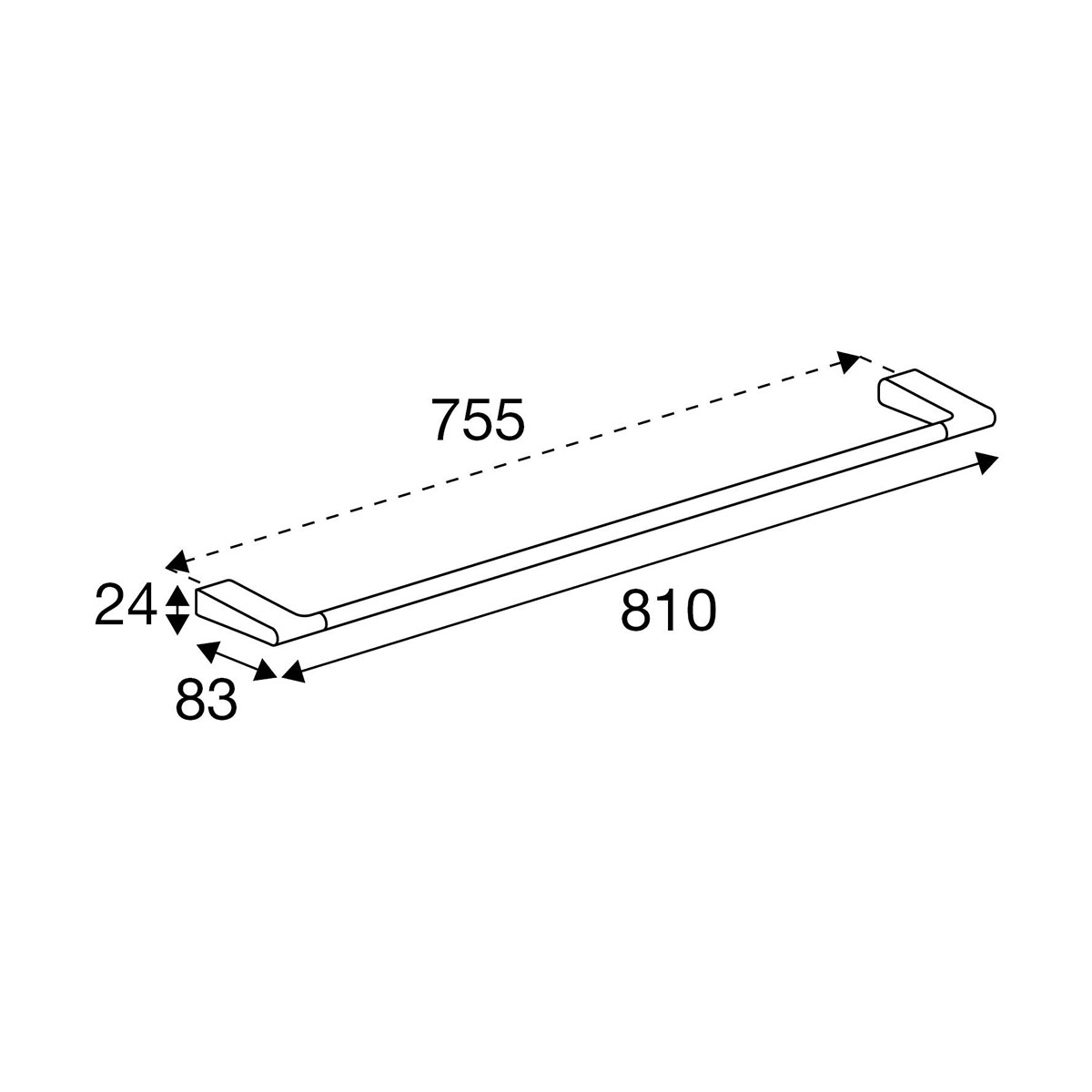 Handduksstång 810 mm krom enkel Krom