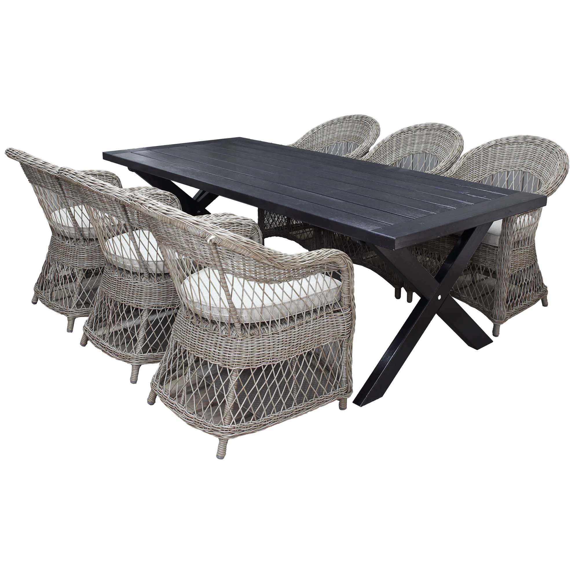 Matgrupp Utomhus Baltic Garden 220 cm bord & 6 Merida naturfärgade stolar