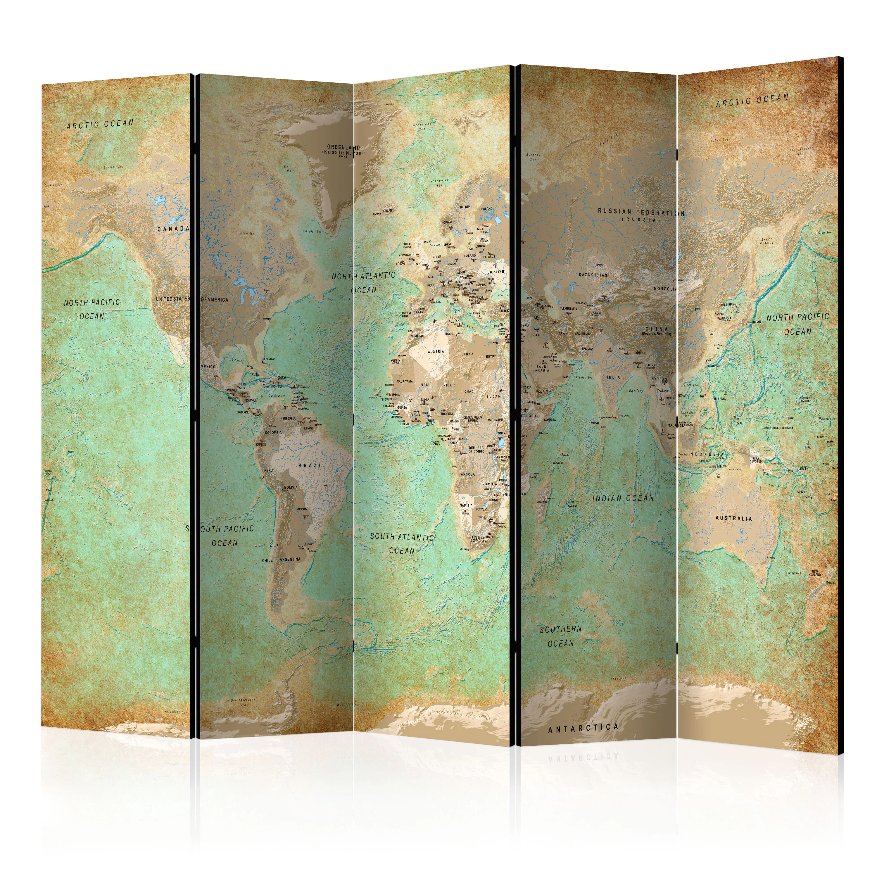 Rumsavdelare Skärmvägg Arkiio Turquoise World Map 225x172 cm