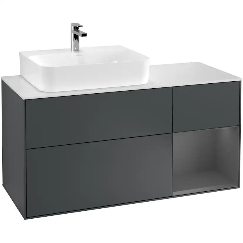 Tvättställsskåp Villeroy & Boch Finion med 3 Lådor Hylla och Bänkskiva för Ocentrerat Tvättställ