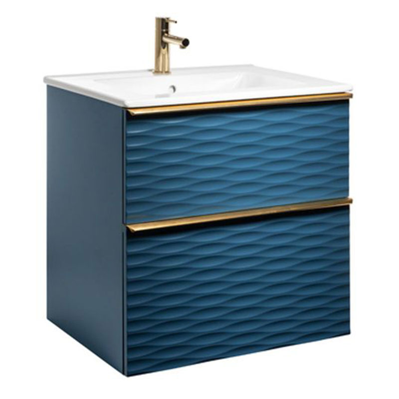 ISELLA AQUA WAVE 60 Blå , HANDTAG MÄSSING, handfat PORSLIN BxHxD: 613x610x464 mm, Petroleumblå, Tvättställ: Porslin, Handtag: Mässing