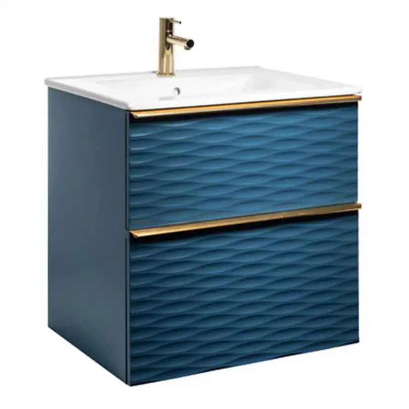 ISELLA AQUA WAVE 60 Blå , HANDTAG MÄSSING, handfat PORSLIN BxHxD: 613x610x464 mm, Petroleumblå, Tvättställ: Porslin, Handtag: Mässing