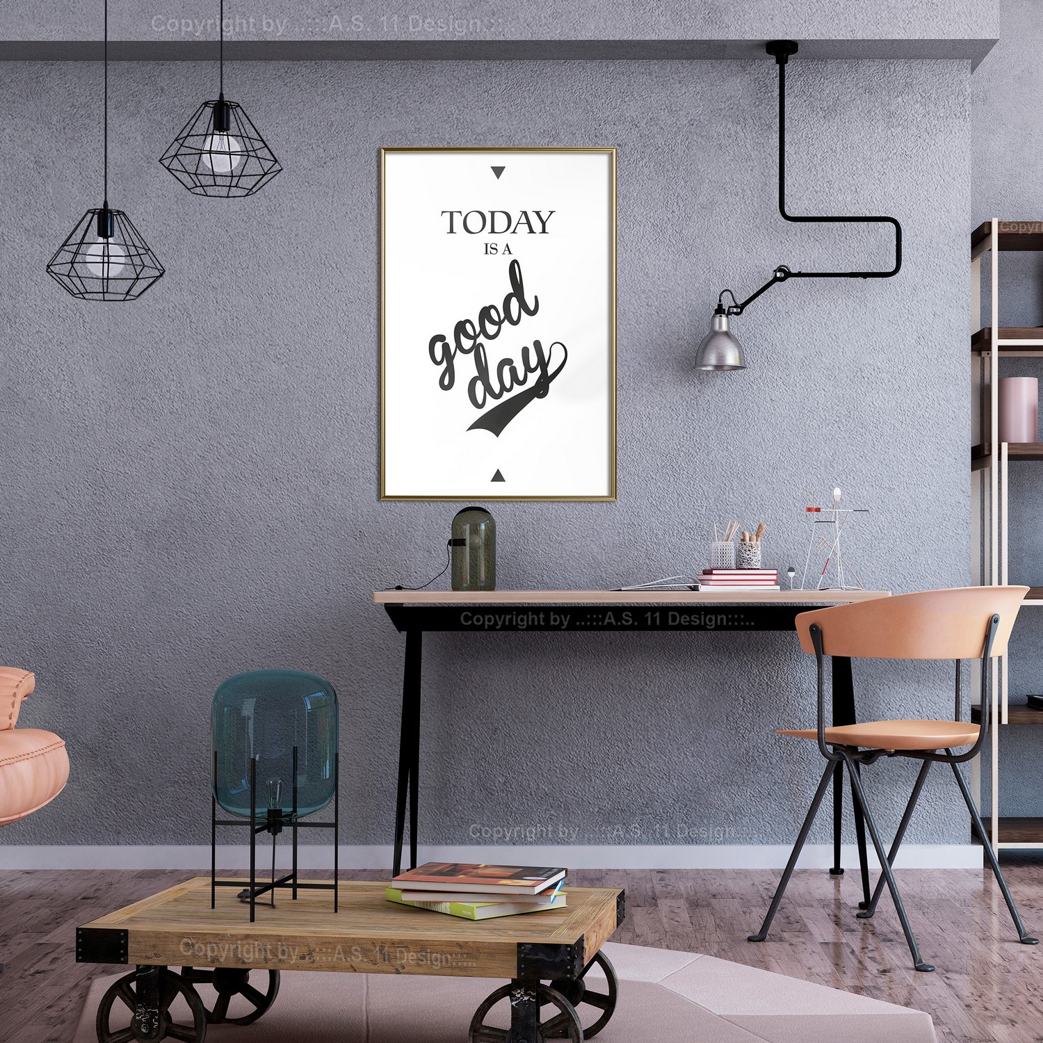 Affisch - Today Is a Good Day [Poster] 30x45 Guld ram, 30x45 cm