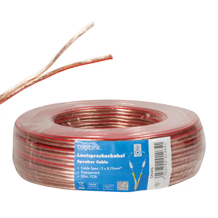 Högtalarkabel LogiLink 2x0,75 mm² Transparent
