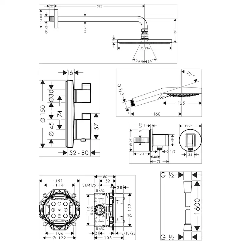 Takdusch Hansgrohe Ecostat S Inbyggnadspaket