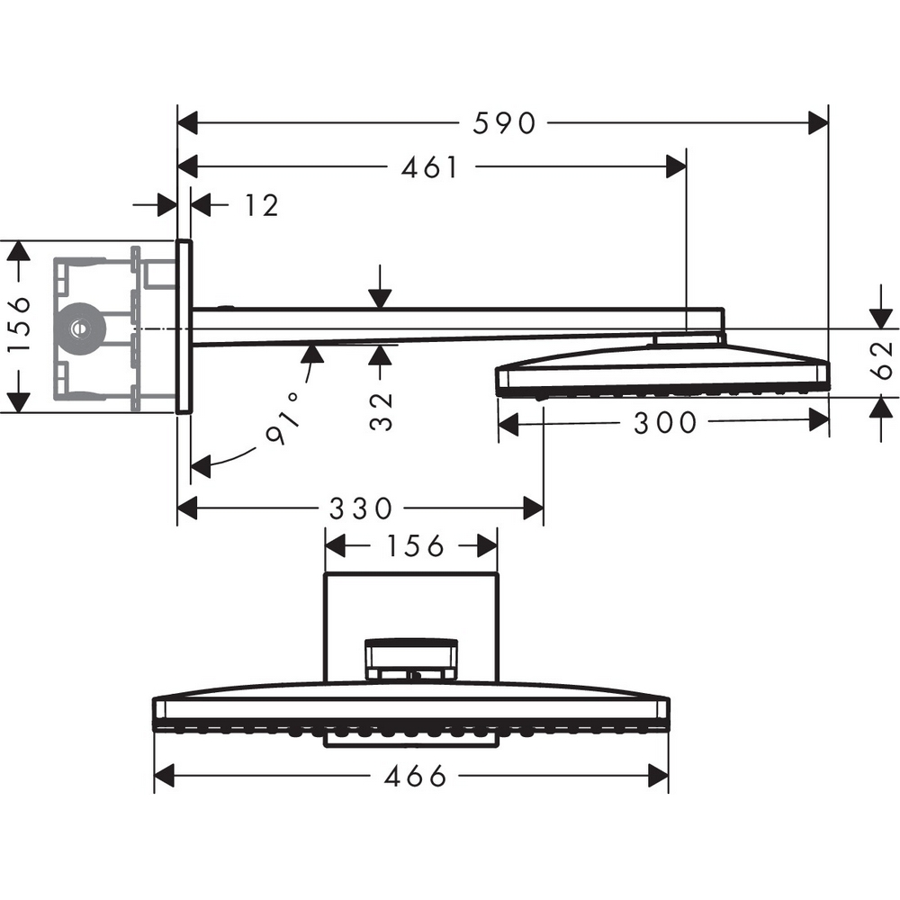 Huvuddusch Hansgrohe Rainmaker Select 460 3-jet för Väggmontage