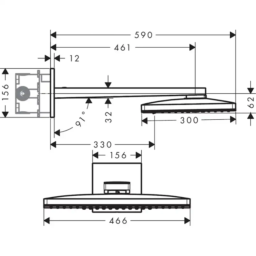 Huvuddusch Hansgrohe Rainmaker Select 460 3-jet för Väggmontage