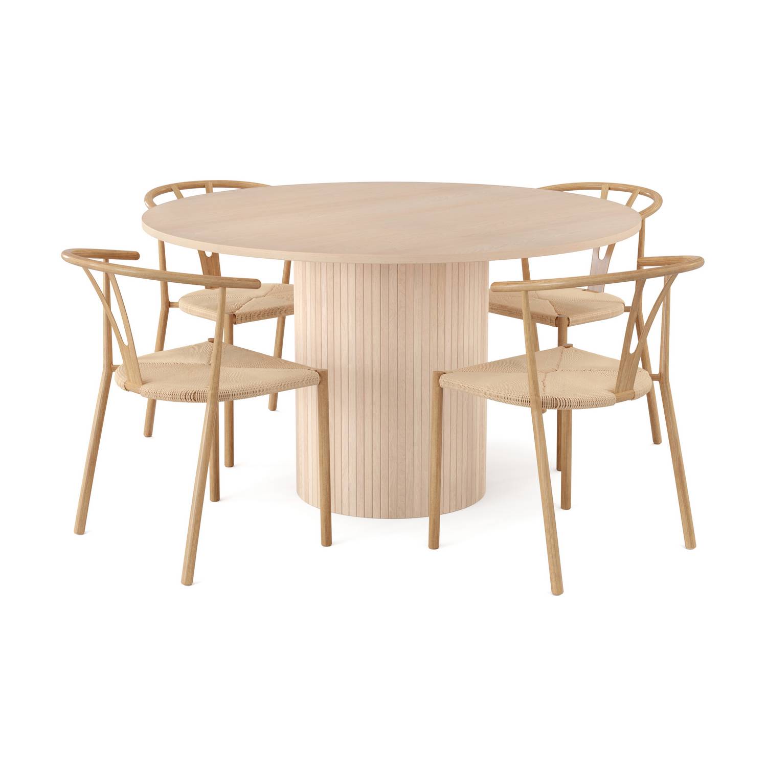 Matgrupp Bark Kopparbo Runt Matbord 130 cm med 4 Matstol Elysia Brun