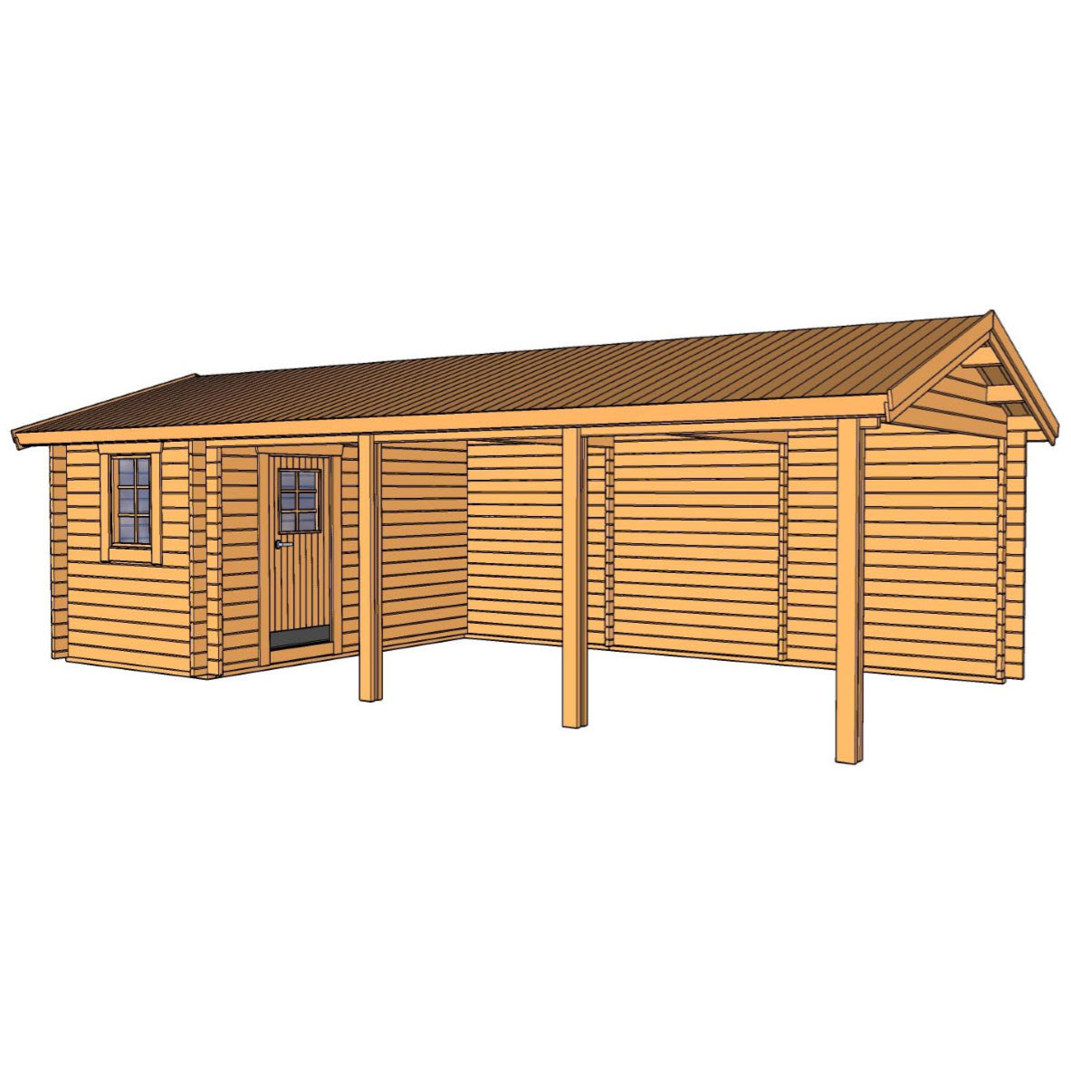 Carport Baseco Grannäs 31 m² med Förråd & Sadeltak