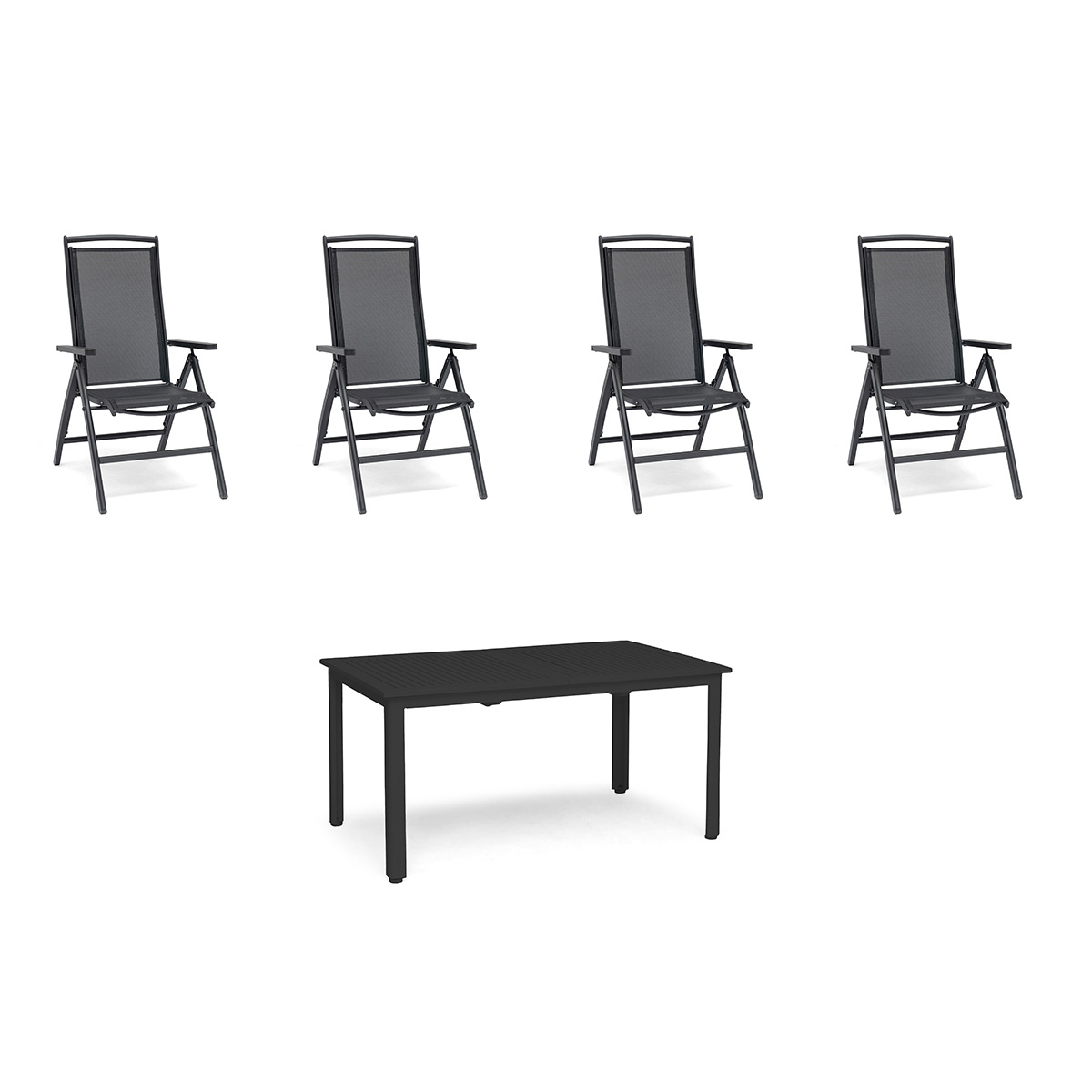 Matgrupp Utomhus Hillerstorp Nydala 4st Positionsfåtöljer med Förläningsbart Trädgårdsbord 90x150-200 cm