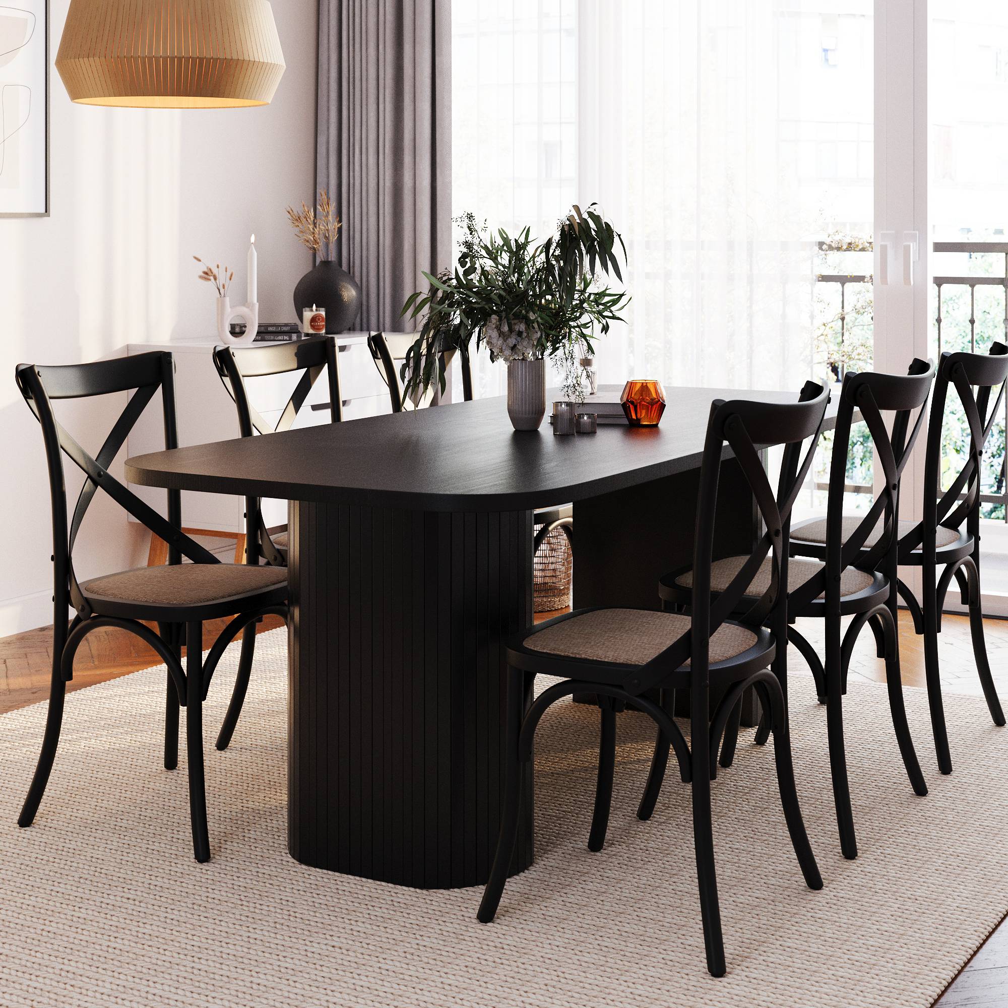 Matgrupp Bark Kopparbo Rektangulärt Matbord 200 cm med 6 Matstol Kalb