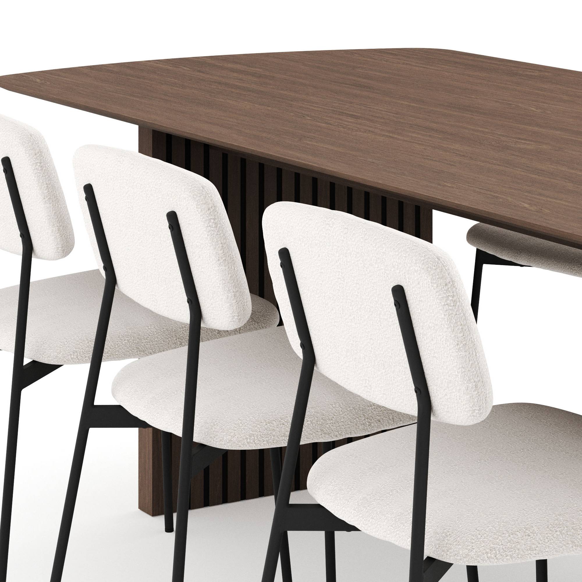 Matgrupp Bark Richeto Rektangulärt Matbord 240 cm Rökt Ek med 6 Lowe Matstol Vit