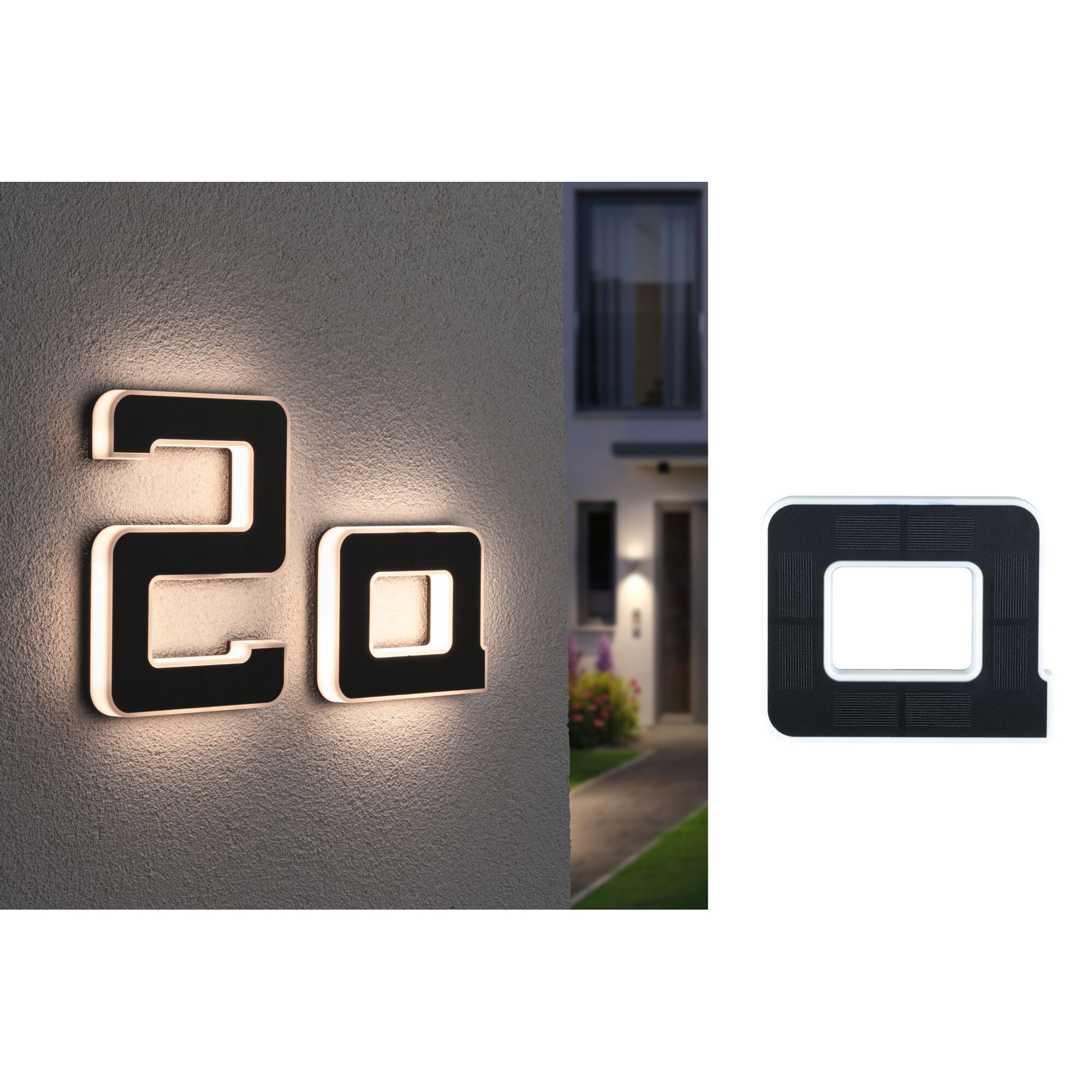 Fasadbelysning Solcell LED Paulmann Husnummer A-D med belysning inkl. utbytbart batteri IP44