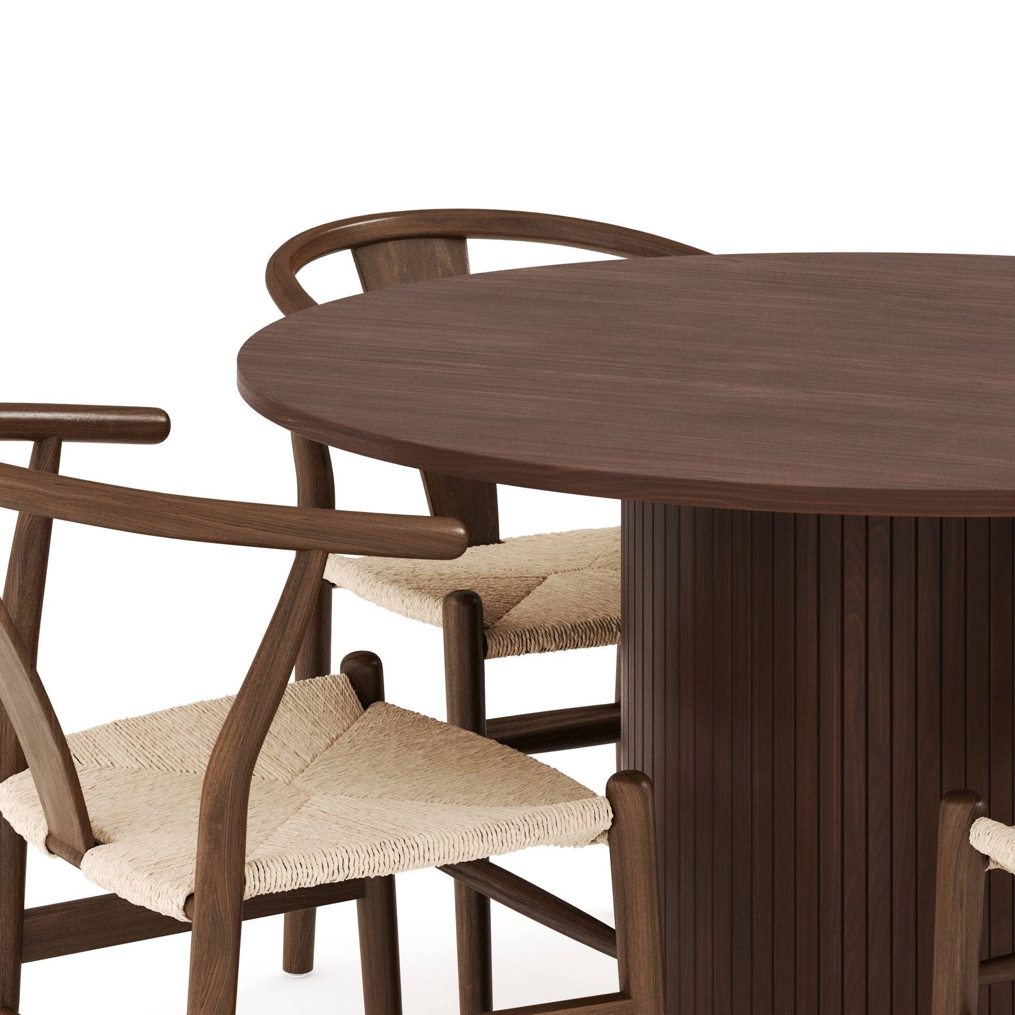 Matgrupp Bark Kopparbo Runt Matbord 120 cm med 4 Dastoori Matstol Valnöt