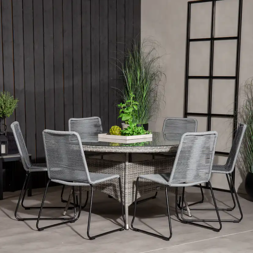 Matgrupp Venture Home Virda Ø 150 med 6 Leon Matstolar