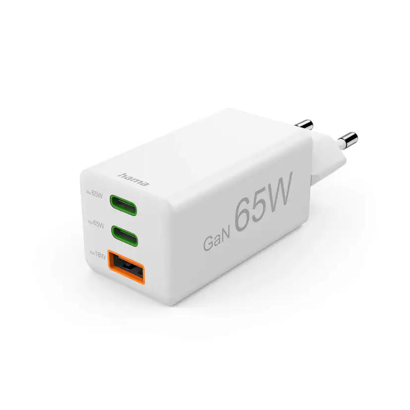 Laddare HAMA 2x USB-C 1x USB-A GaN 65W Vit