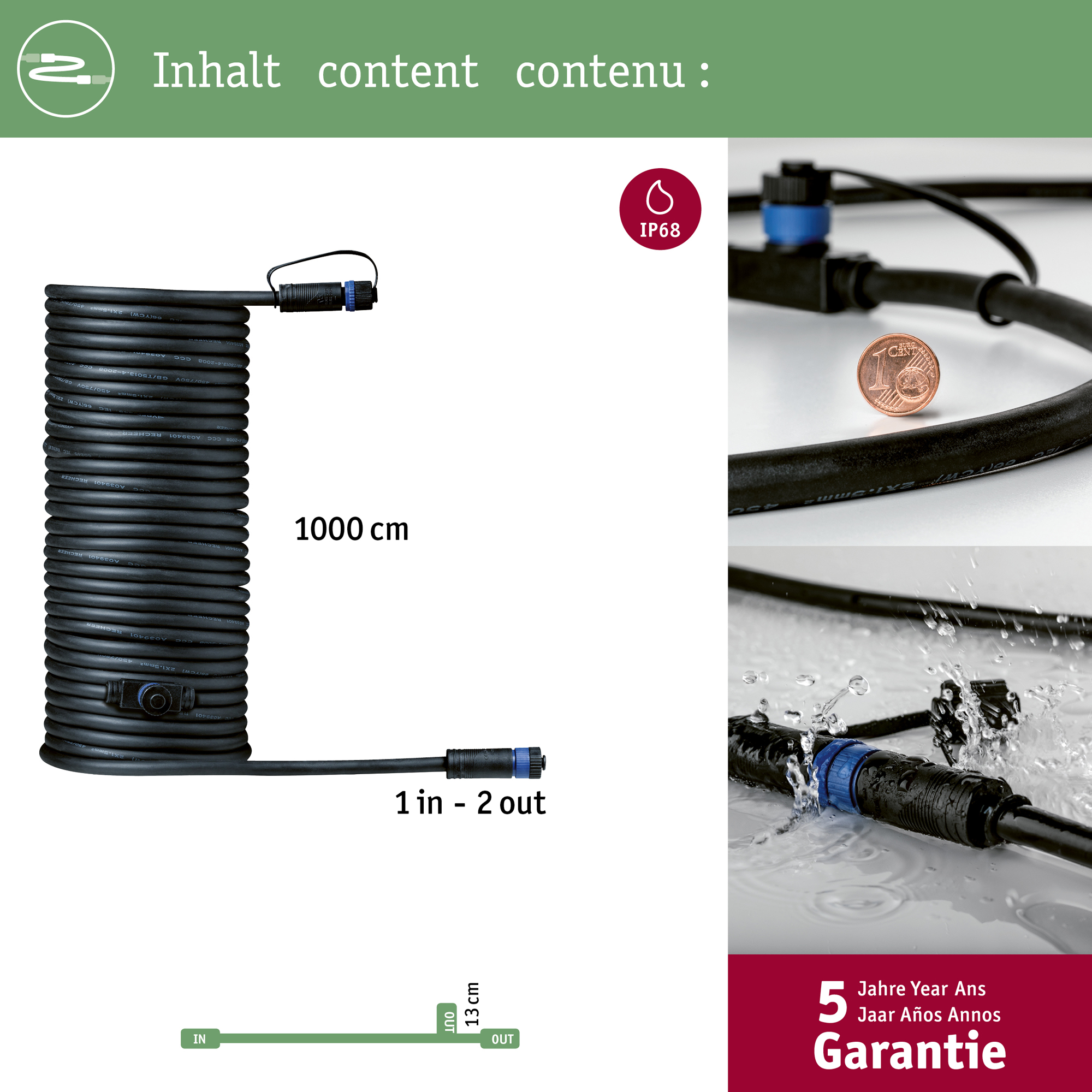 Anslutningskabel Paulmann Plug & Shine IP68 max. 150W 1in-2ut Kabellängd: 10 m
