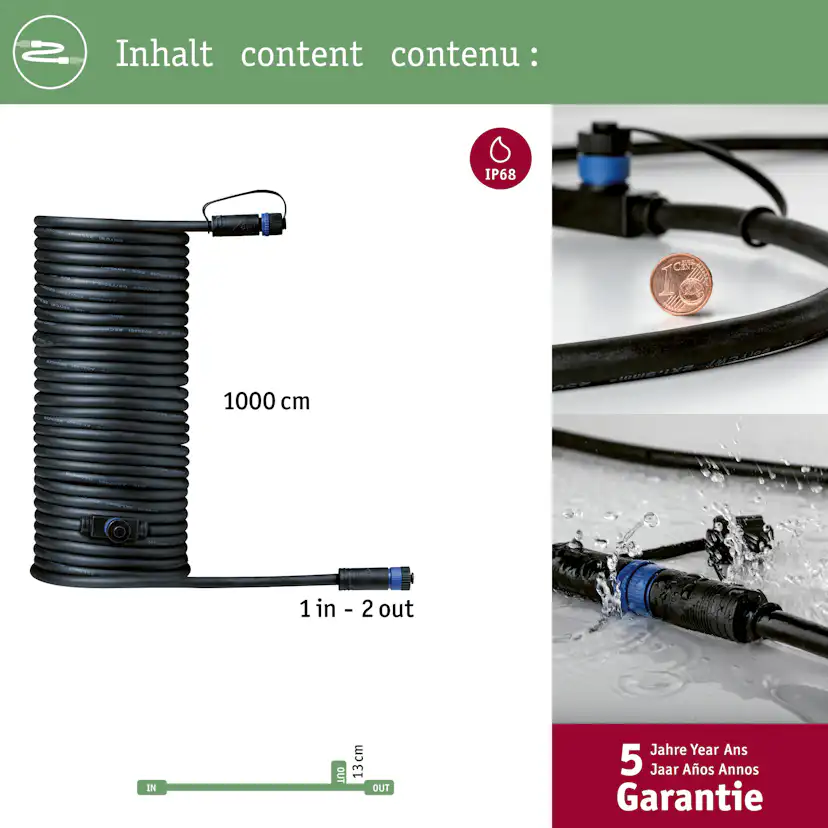 Anslutningskabel Paulmann Plug & Shine IP68 max. 150W 1in-2ut Kabellängd: 10 m