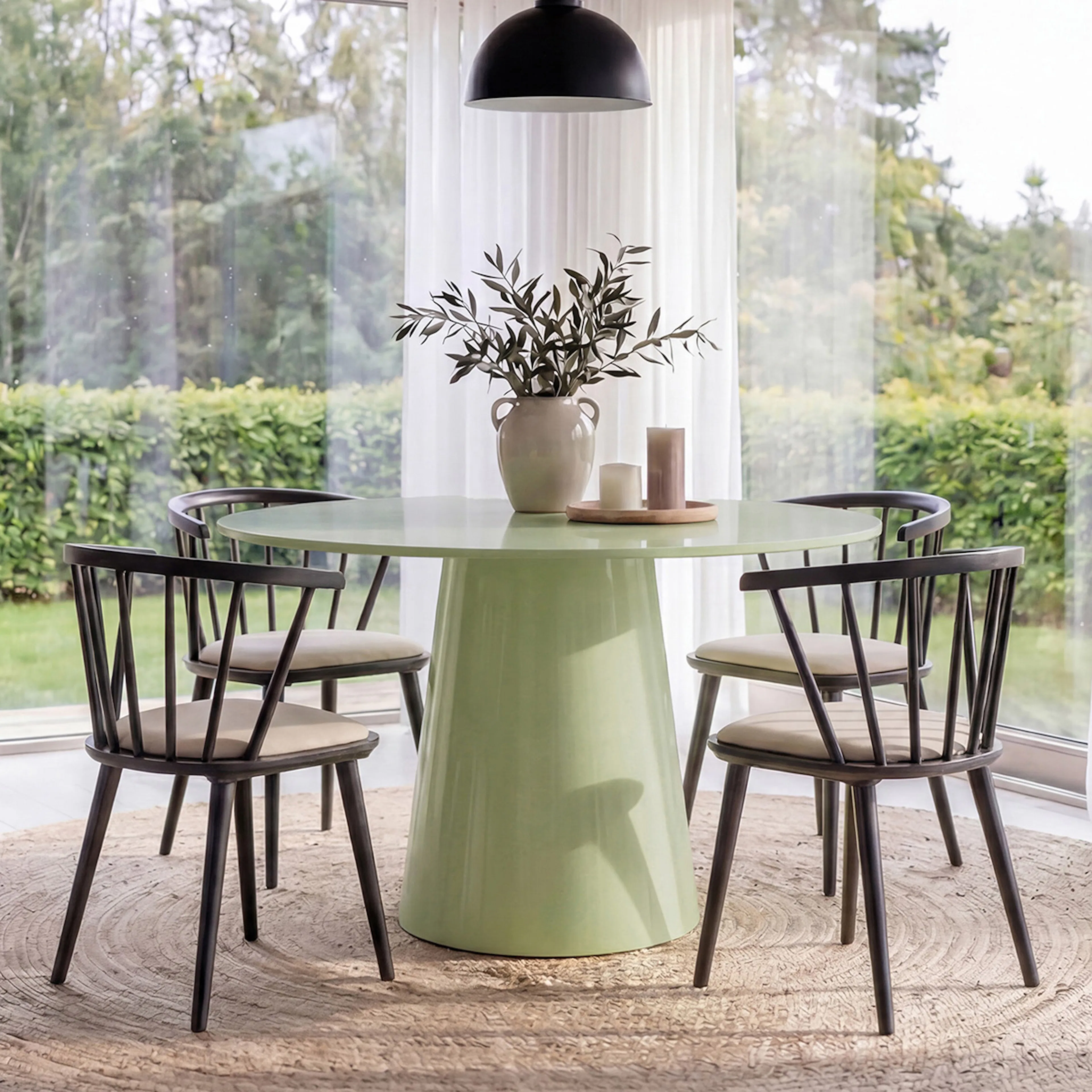 Matgrupp Venture Home Lanzo  Ø120 cm med 4st Bobby Stolar Light Green/Black