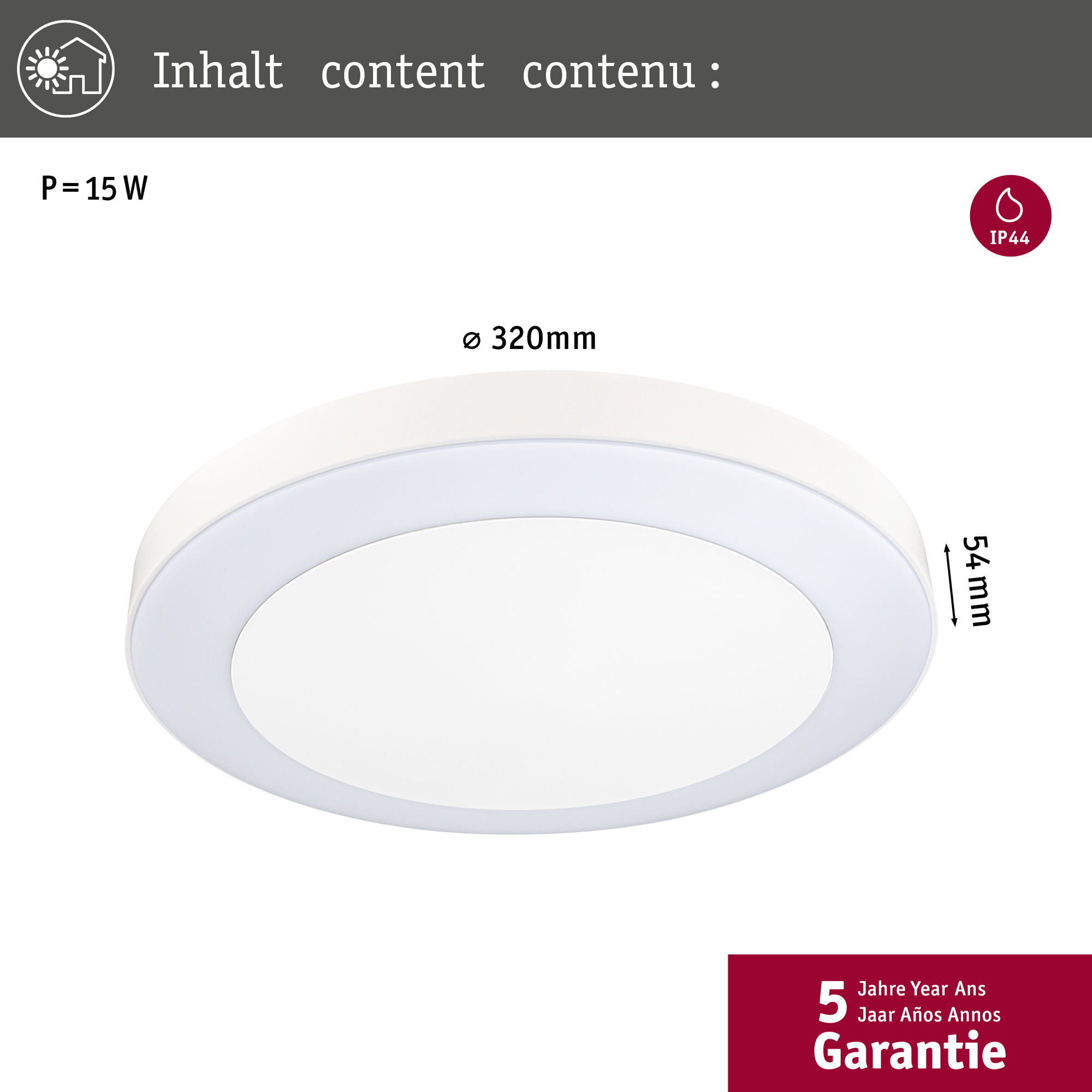 Taklampa LED Paulmann Circula med Skymningsstyrd rörelsedetektor Seawater Resistant IP44 230V Färg: Vit