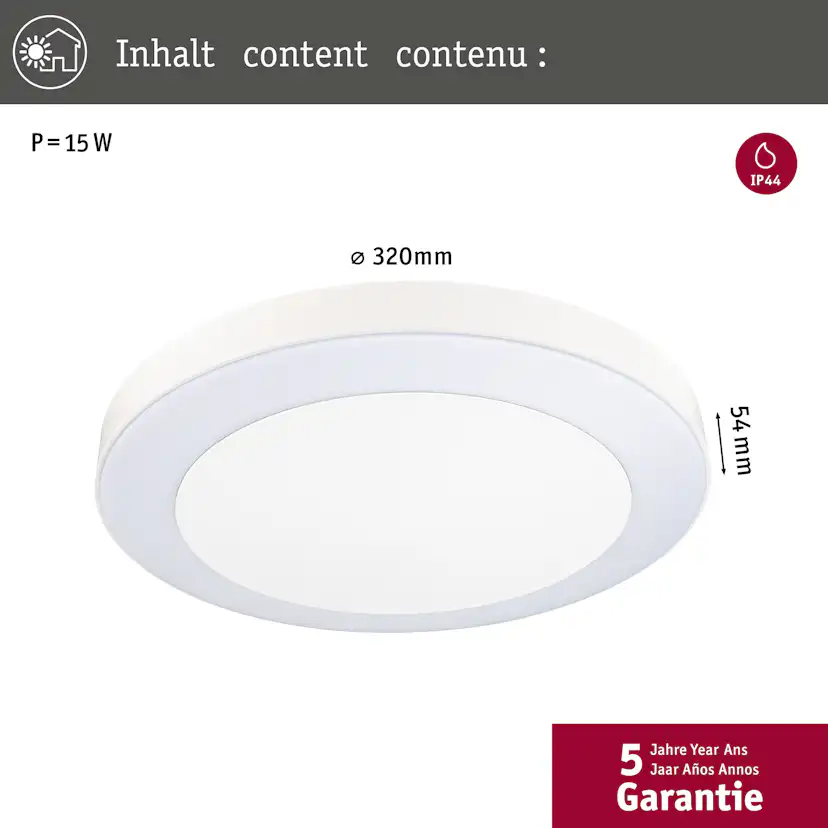 Taklampa LED Paulmann Circula med Skymningsstyrd rörelsedetektor Seawater Resistant IP44 230V Färg: Vit