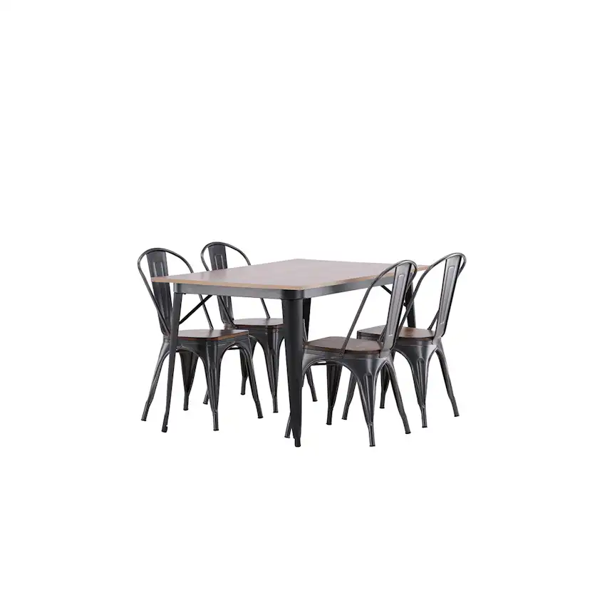 Tempe Dining Table - Black / Walnut MDF +Tempe Dining Chair Mörkgrå/Ek