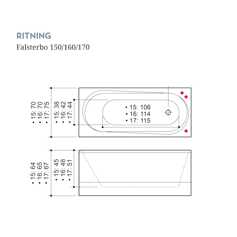 Badkar Falsterbo 170 cm Bra U4 170 cm Bra U4: Med Frontpanel, Sidopanel till höger, Sargblandare till höger